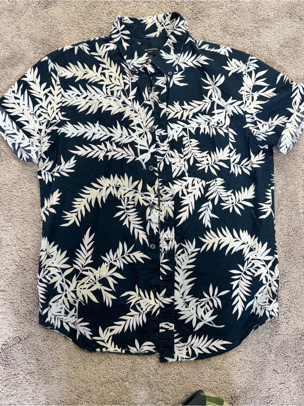Club Monaco Navy Button-Up Shirt with Leaf Print